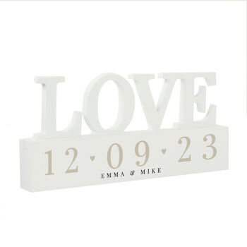 Personalised Wedding Date Wooden Love Ornament, 2 of 3