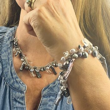 Unusual Pearl Necklace And Bracelet Set On Sterling Silver, 7 of 12