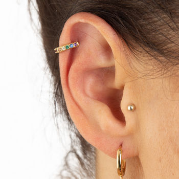 Huggie Hoop Earrings With Rainbow Stones, 4 of 8