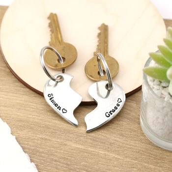 Personalised Split Heart Couples Romantic Gift Pewter Keyring, 4 of 5