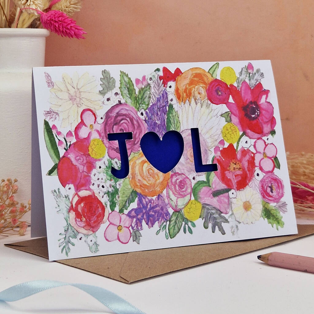 Watercolour Floral Papercut Wedding Card, 1 of 9