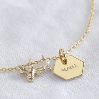 Personalised Gold Plated Bee Charm Anklet, 4 of 7
