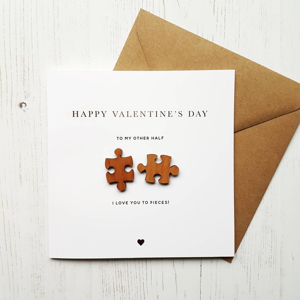 jigsaw pieces gold foiled valentines card by batemandesigns