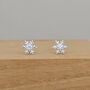 925 Silver Small Christmas Cz Snowflake Stud Earrings, thumbnail 1 of 2