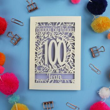 Personalised 100th Birthday Card Papercut Flower Design, 4 of 10