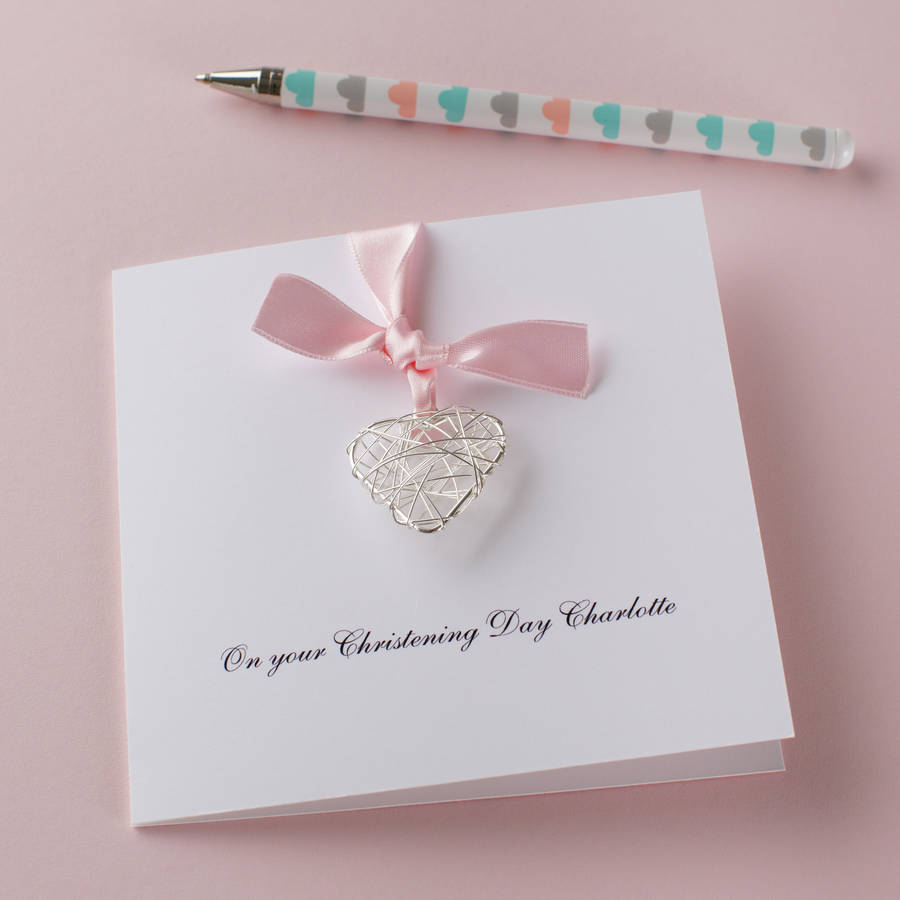 Personalised Christening Day Wire Heart Card, 1 of 5