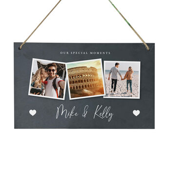 Personalised Couples Photo Slate Hanging Sign 25 X 15cm, 4 of 5