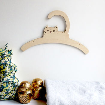 Personalised Childrens Coat Hanger With Cat Design, 6 of 7