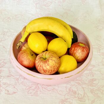 Antique Painted Pink Wooden Fruit Bowl ~ Four, 2 of 7