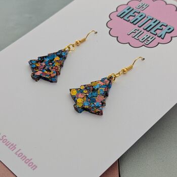 Small Dark Blue, Gold And Pink Glitter Christmas Tree Earrings, 4 of 4