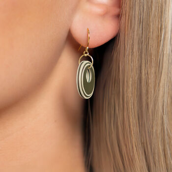 Khaki And Cream Circular Earrings • Gold Plated Sterling Silver Hooks, 4 of 9