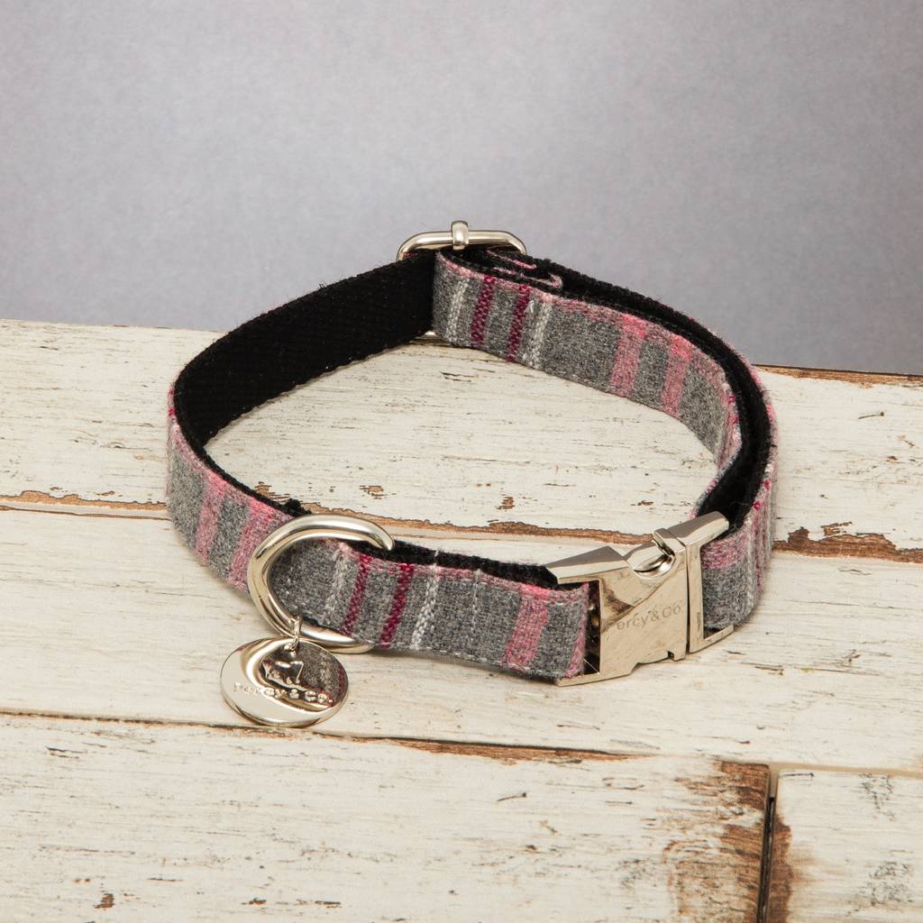 The Winchester Grey And Pink Checked Wool Dog Collar, 1 of 3