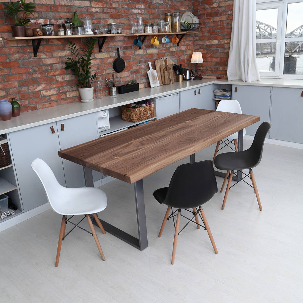 Dell U Shaped Legs Live Edge Walnut Dining Table By Cosy Wood | notonthehighstreet.com