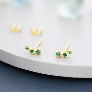 Extra Tiny Emerald Green Cz Trio Stud Earrings, 5 of 11