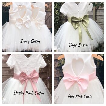 Lace, Pearl Button Back Bow Sash Tutu Flower Girl Dress, 7 of 12