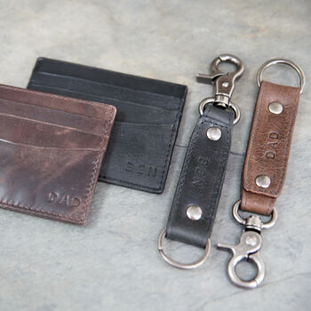 Personalised Leather Card Holder And Keying Set, 5 of 6