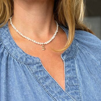 Pearl Choker Necklace With Gold Vermeil Initial Charm, 6 of 12