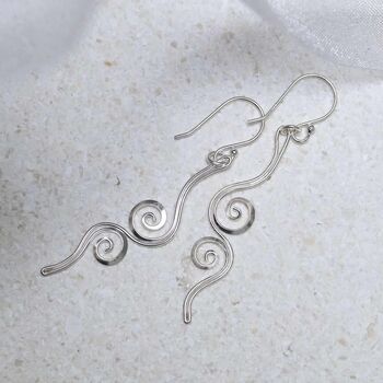 Sterling Silver Reflected Twirl Dangly Earrings, 5 of 7