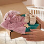 Personalised Dusty Pink Bunny Comforter And Booties Gift, thumbnail 1 of 9