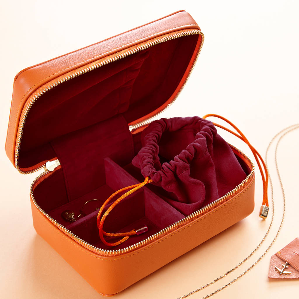 personalised luxury soft leather jewellery case by stow