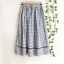 Blue Gingham Cotton Midi Skirt With Ric Rac, thumbnail 2 of 6