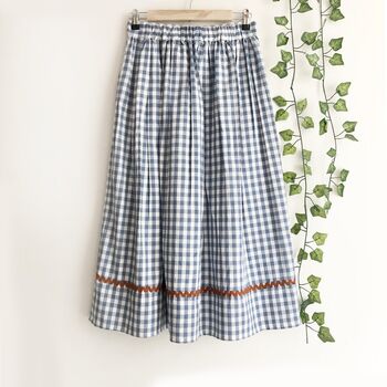 Blue Gingham Cotton Midi Skirt With Ric Rac, 2 of 6
