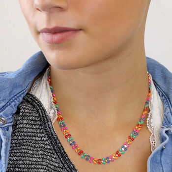Golden Multicoloured Leaf Droplet Necklace, 2 of 5