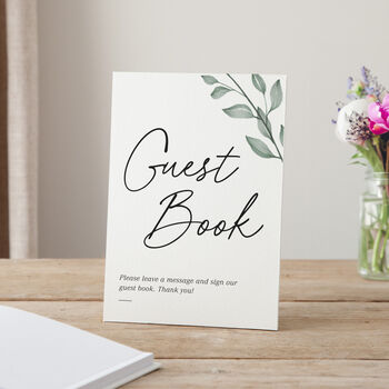Watercolour Leaves Personalised Surname Wedding Guest Book, 3 of 3