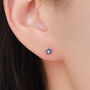 Sapphire Blue Forget Me Not Flower Cz Stud Earrings In Sterling Silver, thumbnail 1 of 12