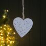 Silver Stars Wooden Heart Hanging Christmas Decoration, thumbnail 1 of 2