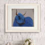Highland Cow In Blue Art Print Framed Or Unframed, thumbnail 1 of 6