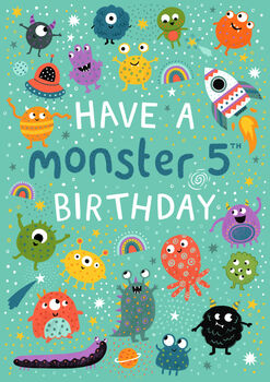 Monster Birthday Card, Boys 5th Birthday Card, Aliens, 3 of 3