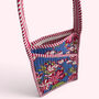Mini Cross Body Bag | Denim Blue And Pink Block Print Floral, thumbnail 2 of 5