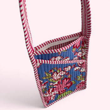 Mini Cross Body Bag | Denim Blue And Pink Block Print Floral, 2 of 5