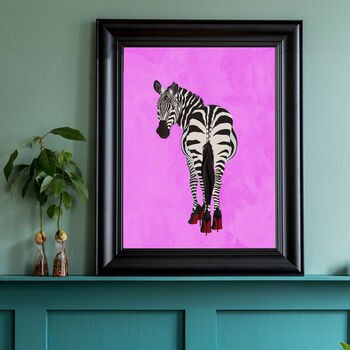 Pink Zebra Wearing Heels Original Wall Art Print, 2 of 6