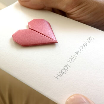 Personalised 12th Silk Anniversary Origami Heart Card, 2 of 7