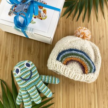 Handmade Rainbow Hat And Octopus Green Fair Trade Toy Gift Set, 2 of 2