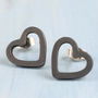 Silver Heart Earrings. Geometric Studs, thumbnail 8 of 10