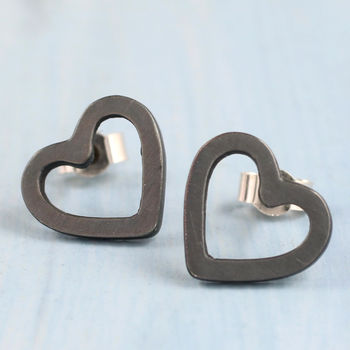 Silver Heart Earrings. Geometric Studs, 8 of 10