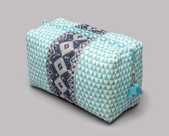 Alibag Triangle Pattern Wash Bag Vibrant Aqua, 6 of 6