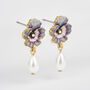 Gold Pansy And Pearl Drop Stud Earrings, thumbnail 4 of 8