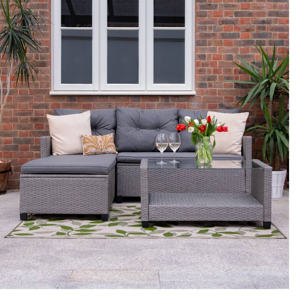 Oxford Grey Rattan Corner Sofa And Coffee Table Set By Cuckooland