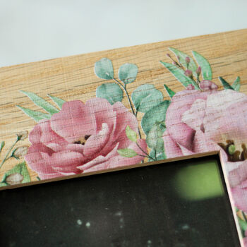 Personalised Wedding Photo Frame, Oak With Peonies, 4 of 6