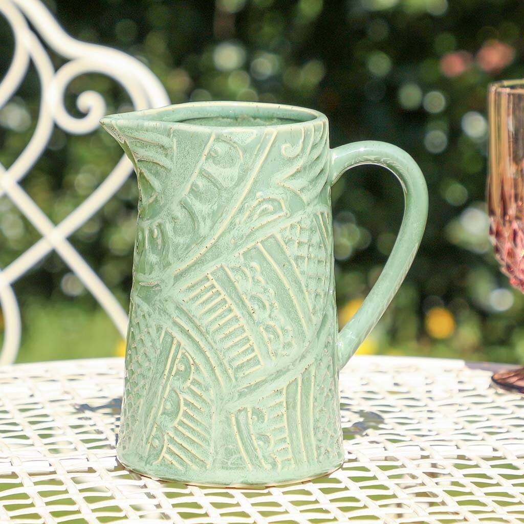 Farmhouse Green Washed Stone Jug Vase By Dibor