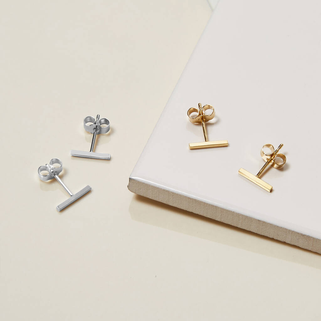 Bar Stud Earrings Made With Recycled 18k Yellow Gold, 1 of 6