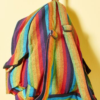 Handmade Rainbow Stripe Cotton Bohemian Backpack, 3 of 3