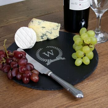 Monogrammed Wreath Slate Cheese Board, 9 of 10