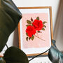 Pink And Red Rose Print, Unframed, thumbnail 1 of 2