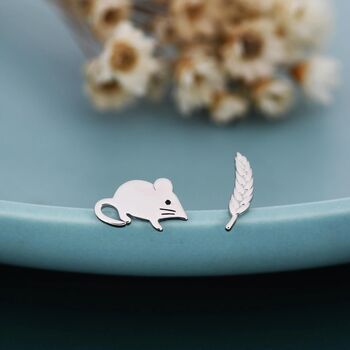 Sterling Silver Mouse And Wheat Stud Earrings, 5 of 11