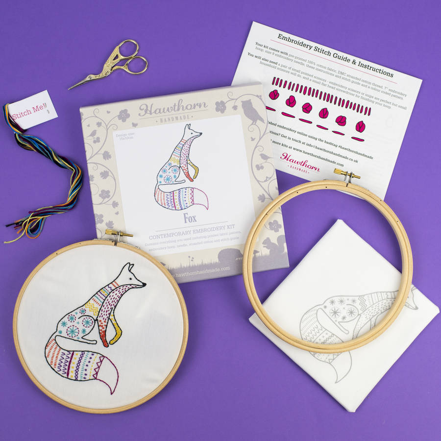 Download fox contemporary embroidery craft kit by hawthorn handmade ...